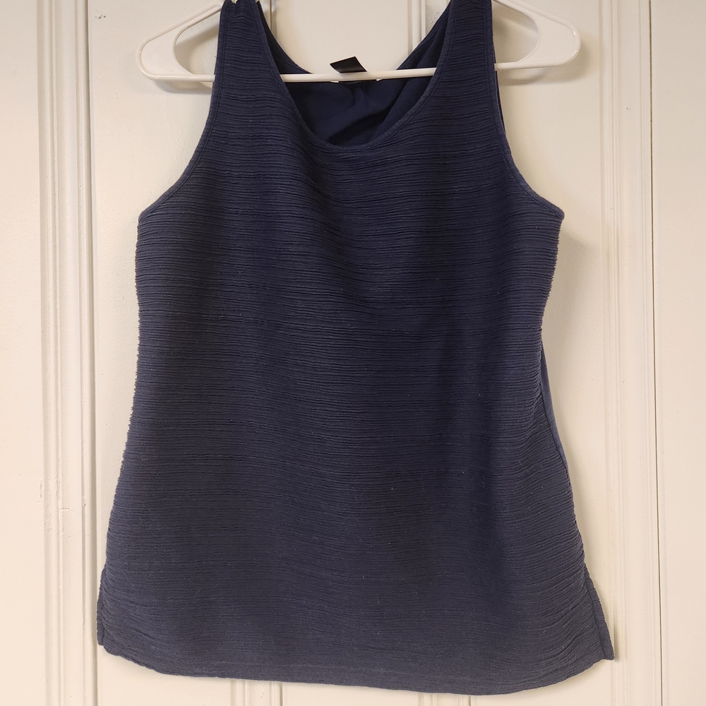 Ann Taylor M Navy Textured Tank Top